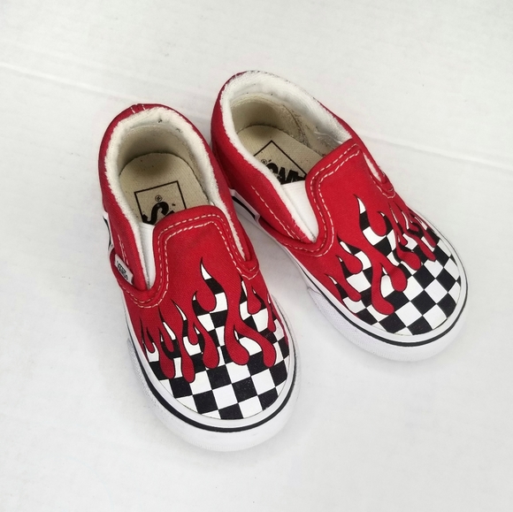Vans checkerboard flame slip on shoes toddler 5